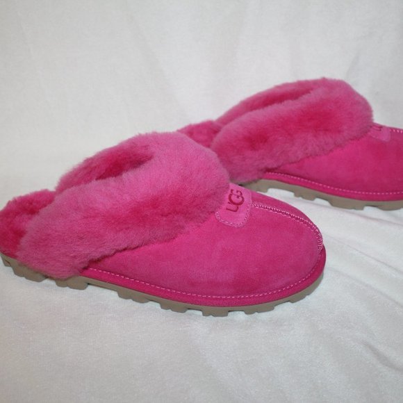 NIB UGG WOMEN'S COQUETTE PINK SUEDE SHEARLING SLIPPERS BERRY PINK - Picture 8 of 8